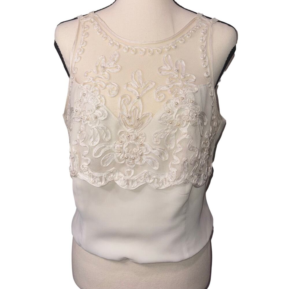 White Embroidered Pearl Romantic Lace Up Bridal Cocktail Festival Summer top